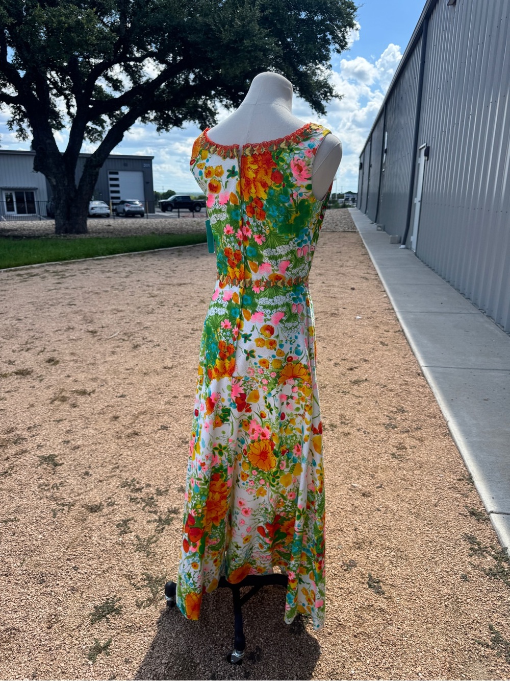 Rare VTG 60s 70s Lanzillotti Bzzz California Floral Maxi Dress White Neon S - Picture 4 of 6